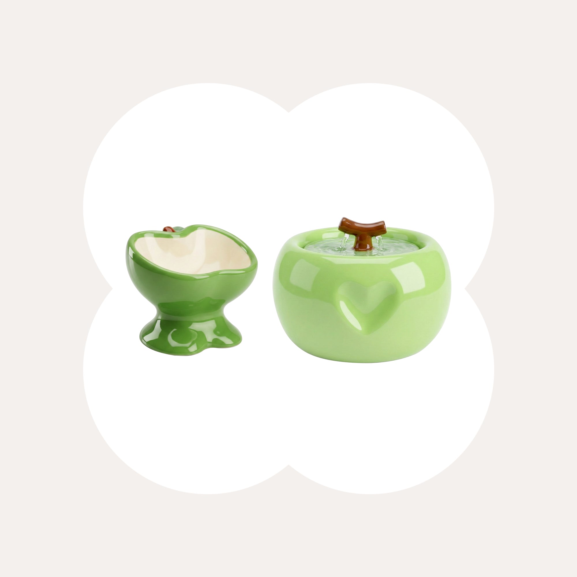 Love Apple Cat Bowl & Fountain Set