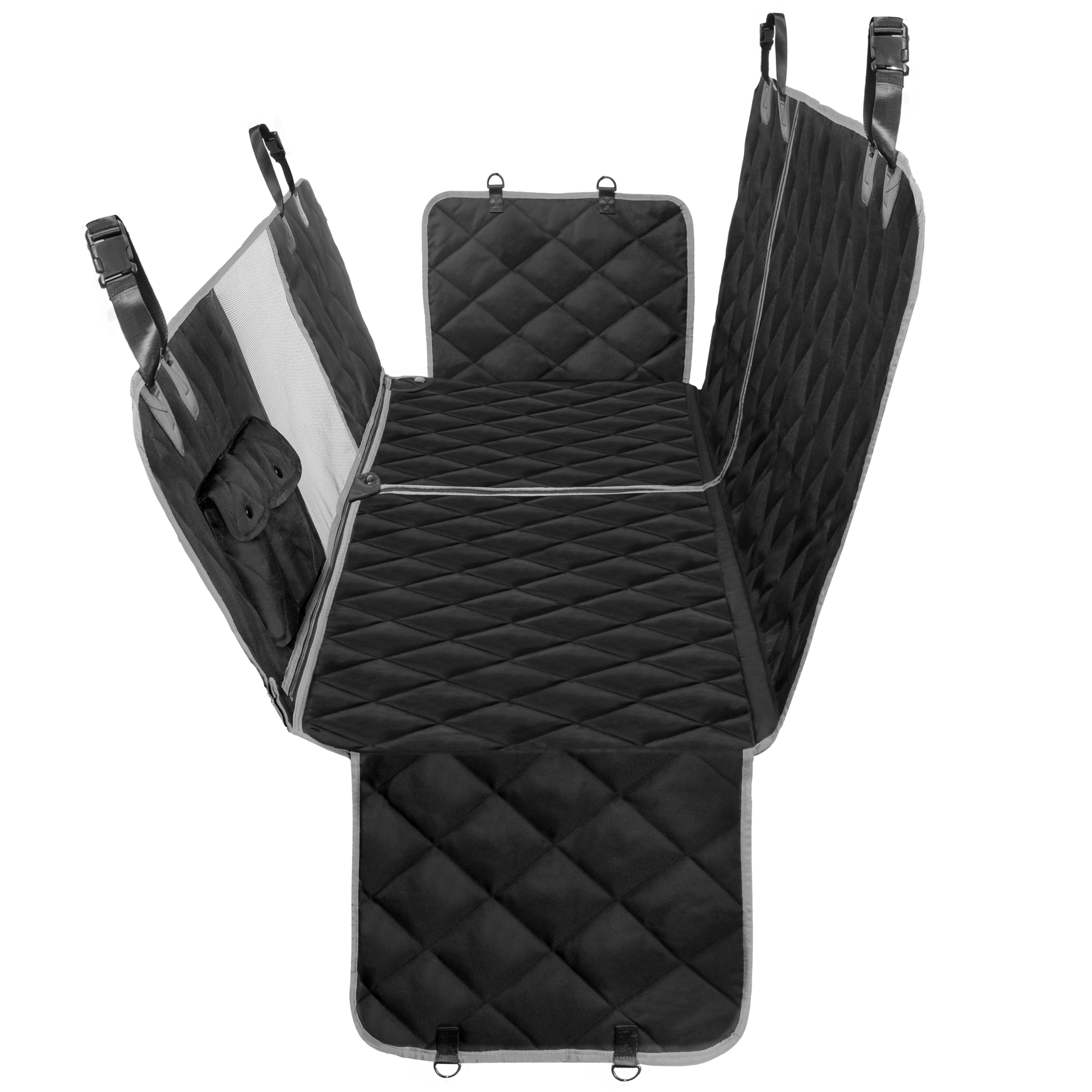 Explorer Quilted Waterproof, Scratch Proof Back Seat Cover for Cars, Trucks & SUVs with Door Protectors, Storage Pockets, & Removable Side Passenger Seat Cover Conversion - Std Size, Comes in 3 Border